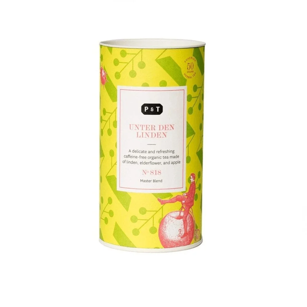 Unter den Linden is a delicate and refreshing caffeine-free organic tea made of linden, elderflower, and apple.