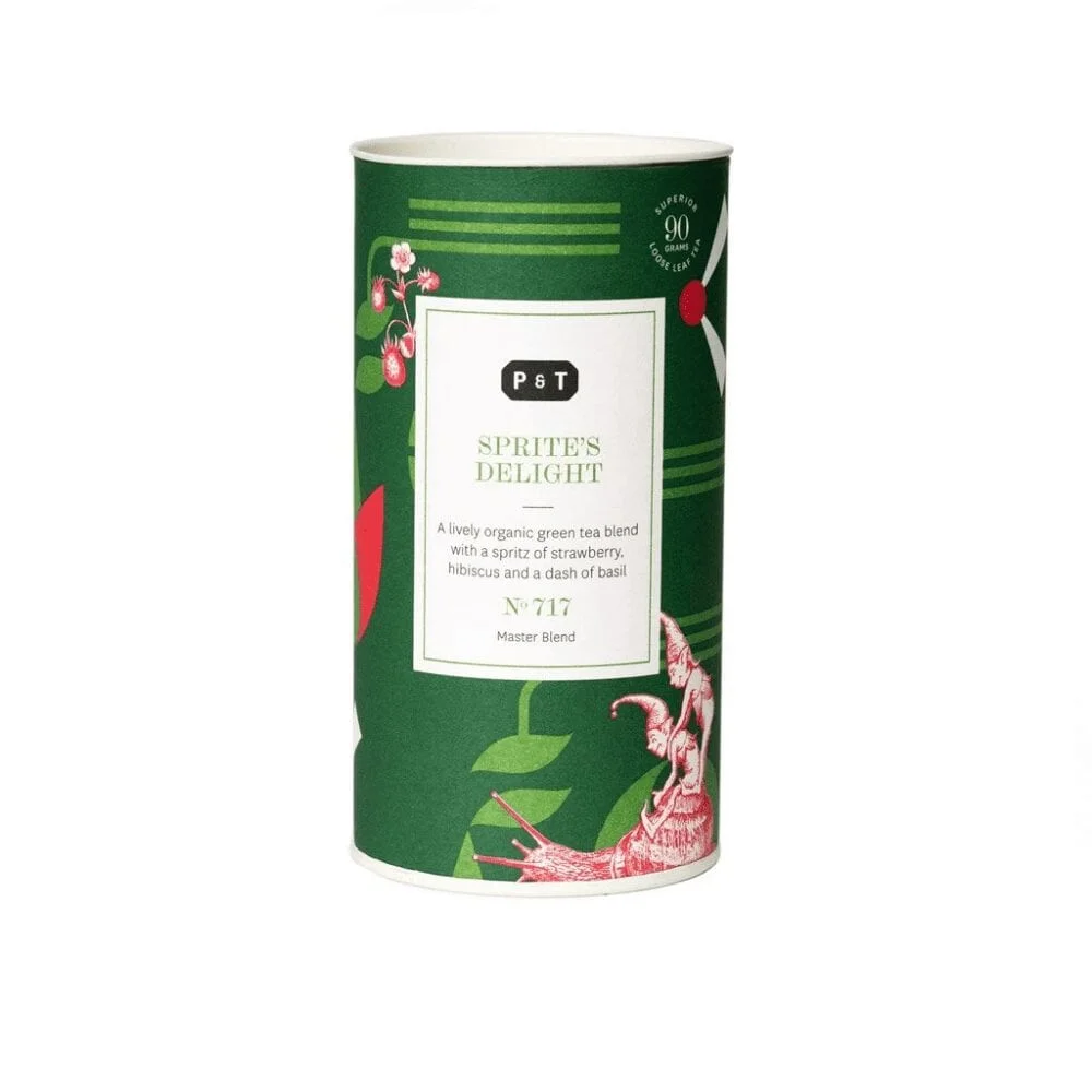 Sprite's Delight is A lively organic green tea blend with a spritz of strawberry, hibiscus and a dash of basil