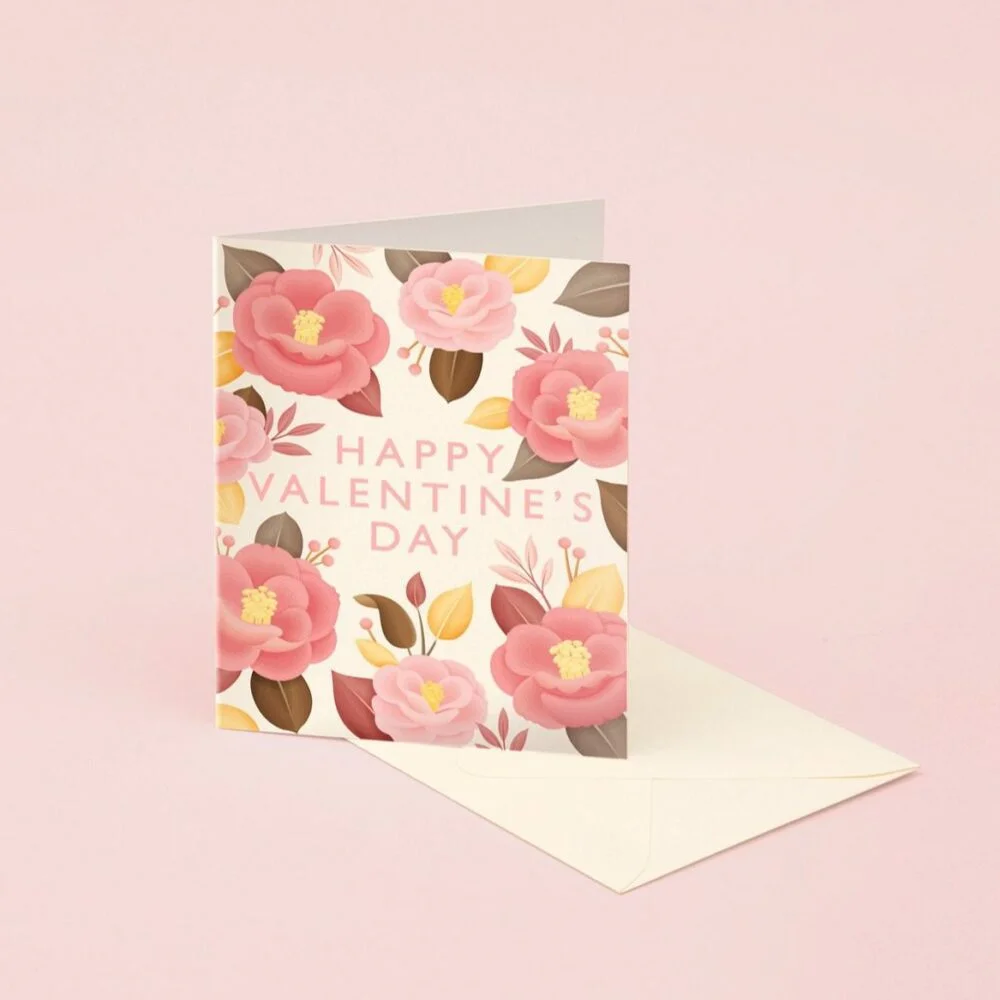 Camellia Japonica Valentines Day Card