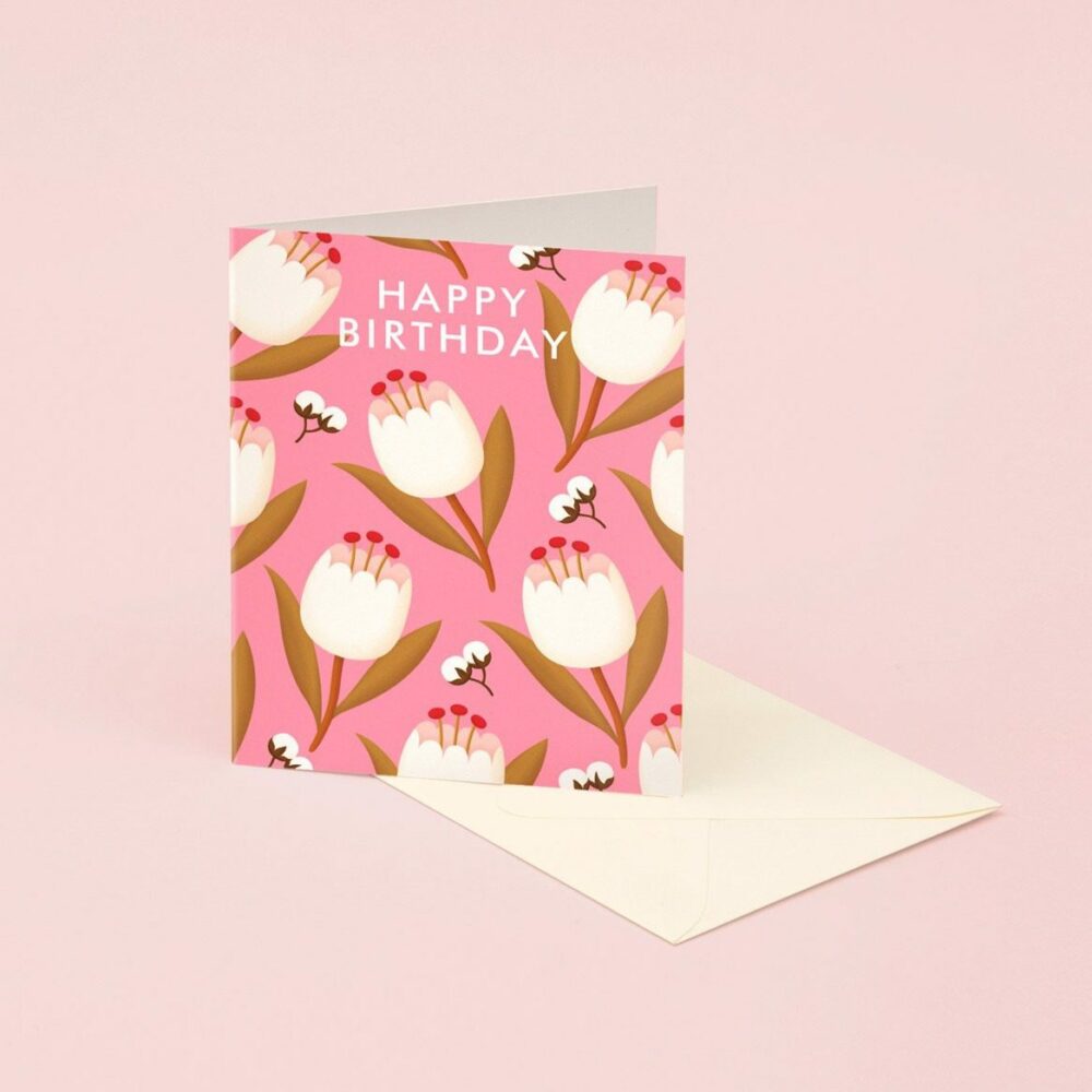 Pink Tulip Birthday Card